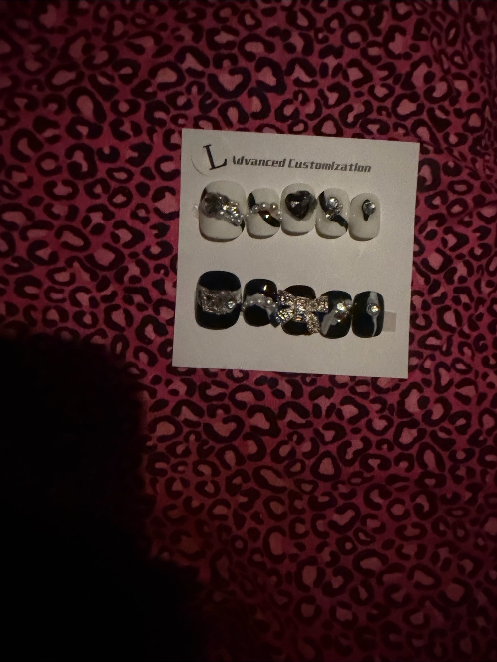 Black & White Rhinestone Press-On Nails
